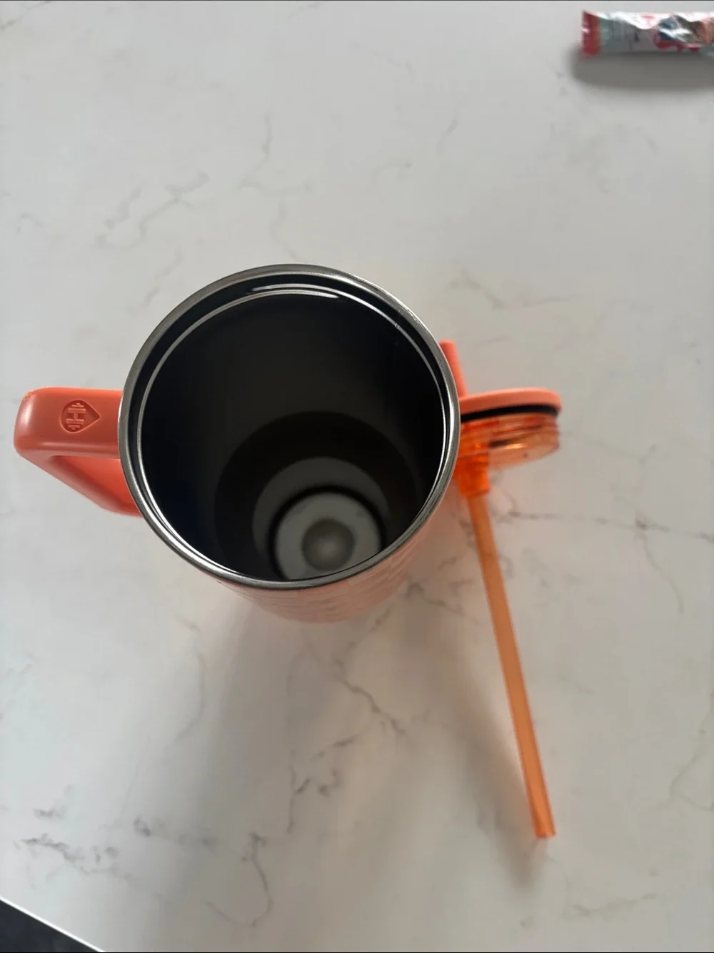 Hydro Flask Orange and Cream Checkered Insulated Tumbler with Handle and Straw